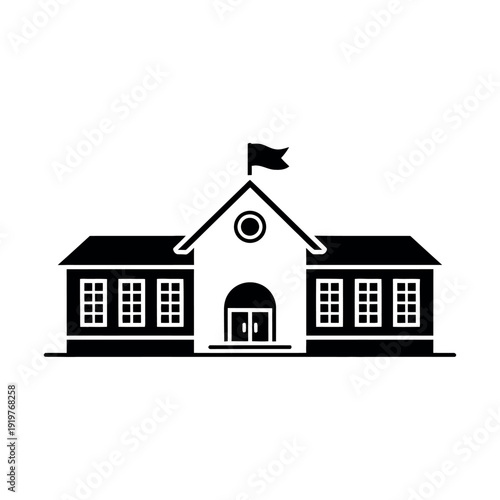 Classic school building facade displays symmetrical windows and a central entrance.