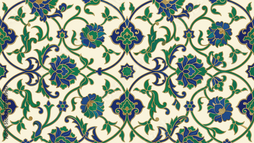 Bild auf Leinwand Intricate Floral Pattern Design, Seamless Islamic Art Background, Decorative Tex