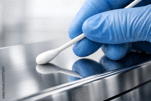 Cleaning Process in a Laboratory Stainless Steel Surface Image Capture Clinical Environment Close-Up View Hygiene Concept