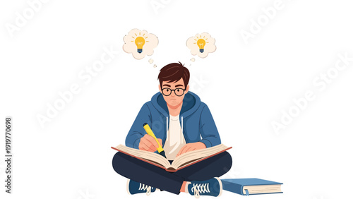 Youthful Student Reading a Book with Focus and Curiosity