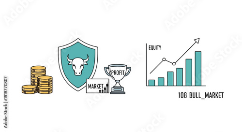 Financial symbols of market growth and investment on a white background