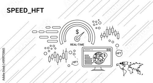 Financial technology concept with dashboard and candlestick chart illustration