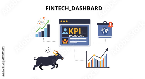 Fintech dashboard financial data analysis with charts and key performance indicators