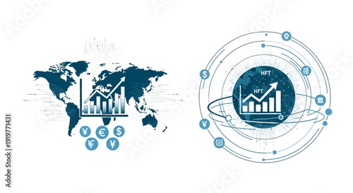 Global financial data analysis and digital asset trading concept illustration