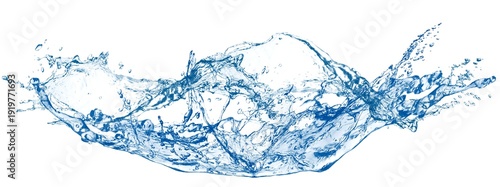 白背景に抽象的な青い水しぶきの3dイラスト