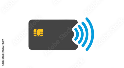 Wireless communication technology represented by a gray SIM card with gold contacts emitting blue signal waves