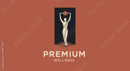Elegant Premium Wellness Logo with Stylized Female Figure Holding a Bowl.