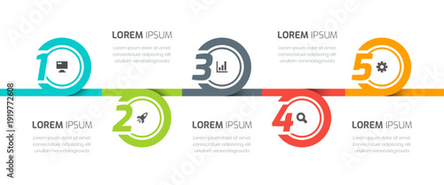 Timeline Business Infographic Template with Circle Label, Icon and 5 Options. Suitable for Process Diagram,