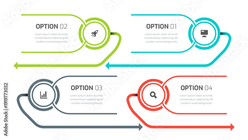 Business Abstract Infographic Template with Line, 4 Options and Icon for Presentation Diagram