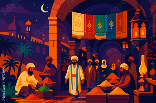 Christmas Nativity Scene with Santa Claus in the Church at Night