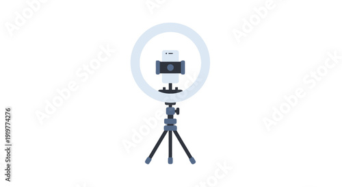 Smartphone mounted on tripod with ring light for photography