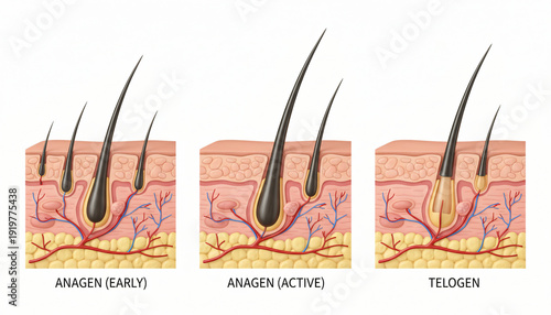 Hair growth cycle phases diagram - Hair loss solutions and dermatology concept