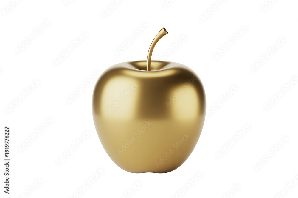 Obraz premium Golden apple sculpture gold apple metallic apple shiny apple isolated on a transparent background