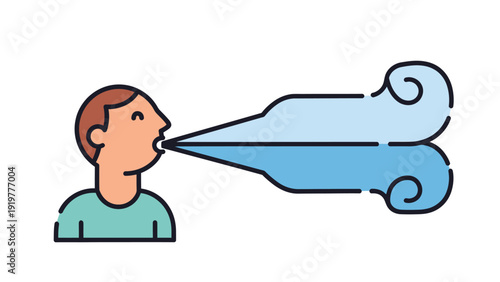 Person Blowing Air or Wind from Mouth. Exhalation and Breath Concept. Flat Vector Illustration.
