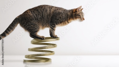 Cat perched on a stack of coins symbolizing financial growth and prosperity in a creative conceptual illustration