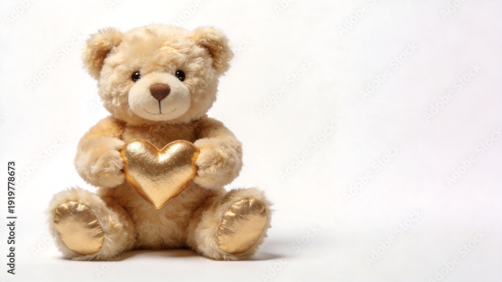Obraz premium Teddy bear holding golden heart