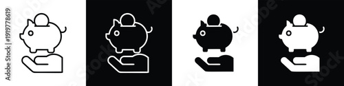 Savings line and glyph icon style in white n black background