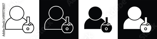 Scientist line and glyph icon style in white n black background