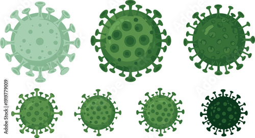 Virus and bacteria illustration set showing microscopic pathogen cells in different sizes and shades for medical science and healthcare design