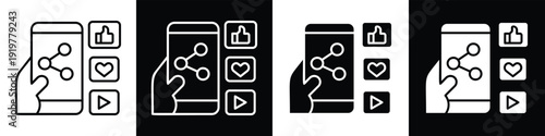 Social Media line and glyph icon style in white n black background
