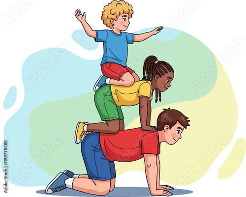 children playing together outdoors happily.