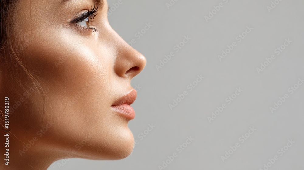 Fototapeta premium Womans face profile side view close up studio