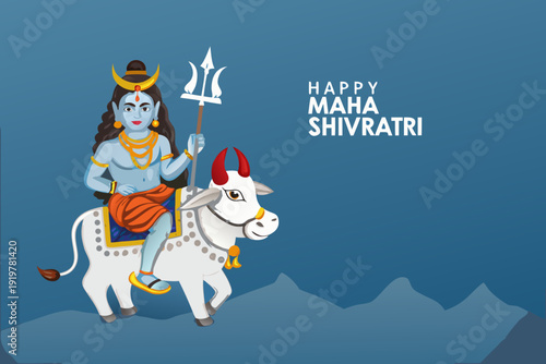 Lord shiva riding nandi bull with maha shivratri greetings illustration
