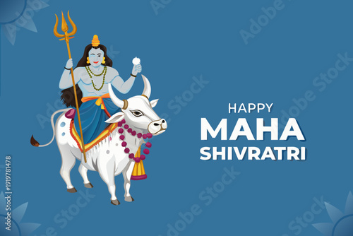 Lord shiva and nandi bull illustration for maha shivratri celebration
