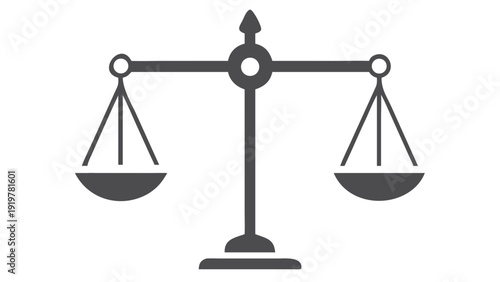 A grayscale illustration of traditional scales of justice on black