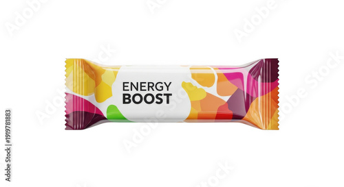 Colorful abstract packaging for an energy boost snack bar