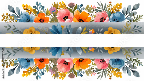 Watercolor floral arrangement with orange blue and yellow blooms