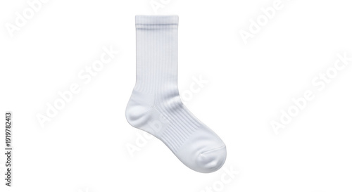 Single white crew sock with ribbed cuff and textured sole