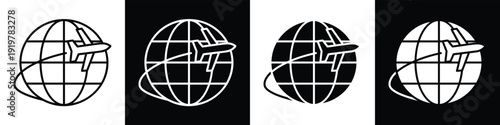Travel line and glyph icon style in white n black background