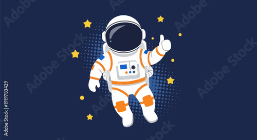 Astronaut floating in space with a thumbs up gesture.