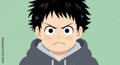 Anime character with spiky black hair and angry expression.