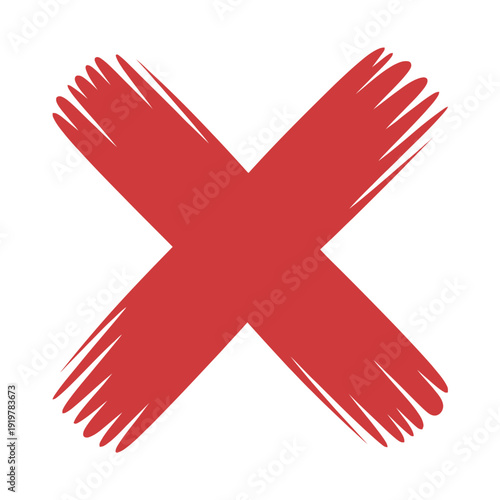 Bold red cancellation cross mark features rough, distressed brush stroke texture.