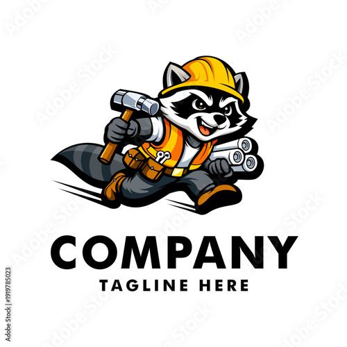 Raccoon Construction Worker Mascot Logo