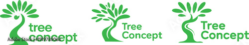 Stylized Nature Logo Prototypes, Eco-Friendly Tree Design Concepts, Abstract Green Tree Branding Set, Tree Concept Logo Variations.
