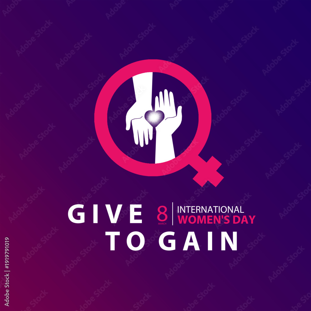 Obraz premium Give To Gain Women’s Day 2026 Empowerment Symbol Illustration. Suitable for IWD 2026, women empowerment campaigns, social media banners, event promotions, and inspirational branding.