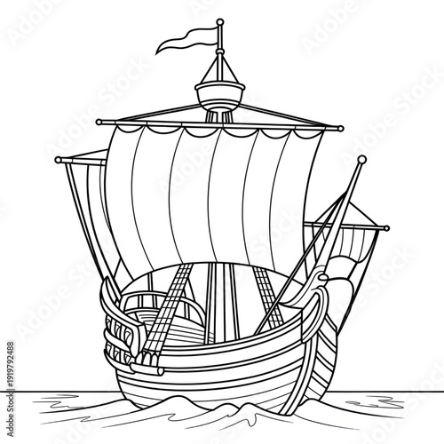 caravel illustration vector style coloring page