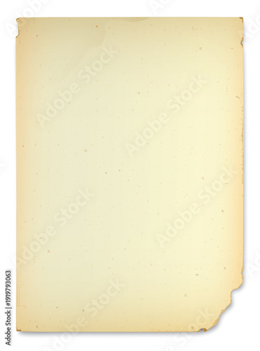 Old paper size A4 with stains effect isolated on white background