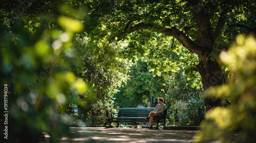 Man sitting on a park bench under a tree
