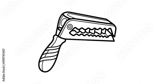 A drawing of a straight razor with a handle