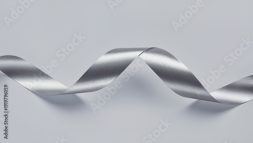 Silver Satin Ribbon Wave Isolated on White Background Minimal Luxury Decoration