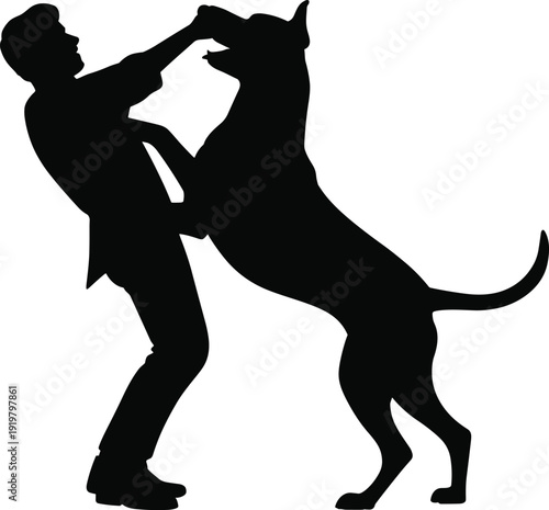 Silhouette, person, dog, standing, playful, affectionate, bonding, companionship, friendship, pet, animal, interaction, love, trust, gesture