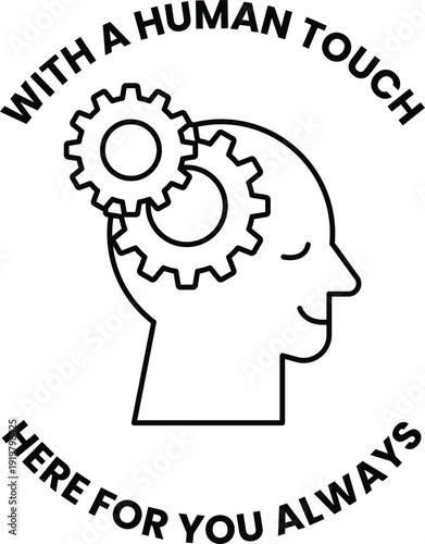 A man's head with gears on it