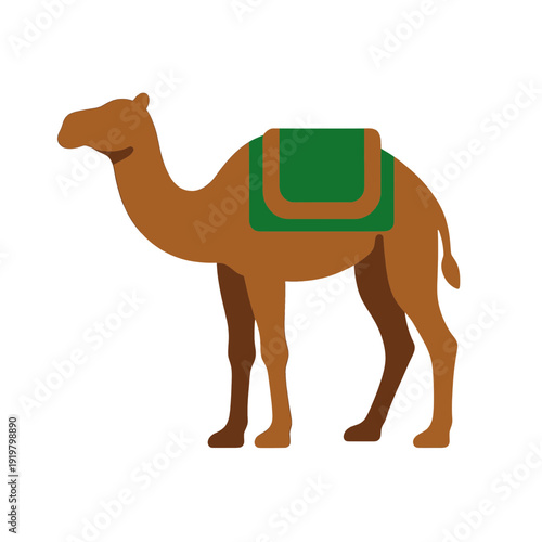Brown Camel Vector Icon With Green And Yellow Saddle