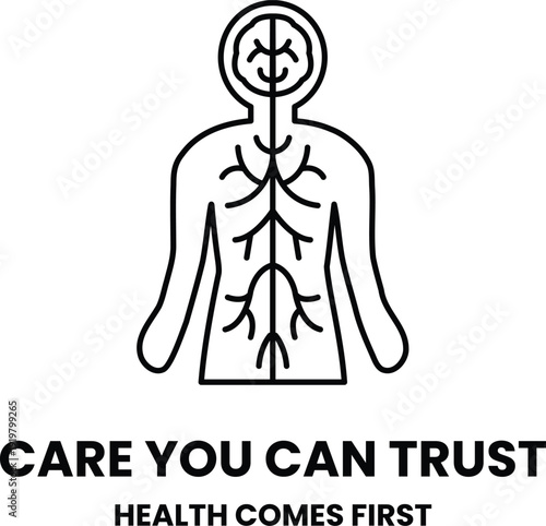 A black and white drawing of a human body with veins and a smiling face