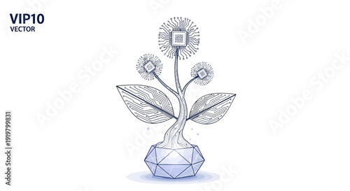 Innovative technology growing in a futuristic geometric planter