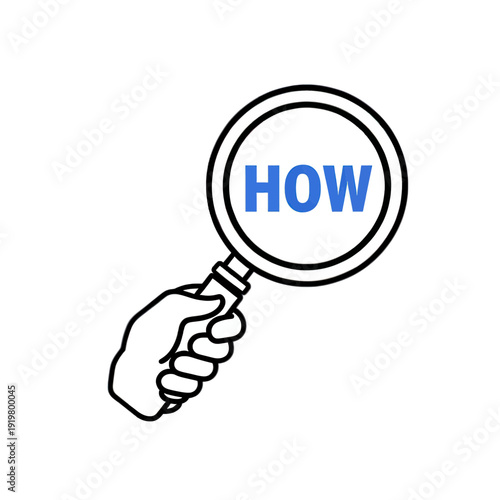 Hand Holding Magnifying Glass How Vector Icon